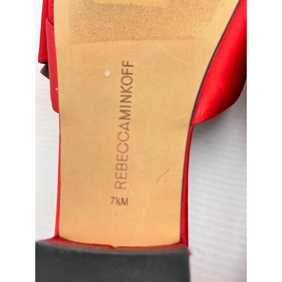 REBECCA MINKOFF Calista Big Red Bow Slides Sandals Womens 7.5 Leather Satin Flat - Picture 8 of 10